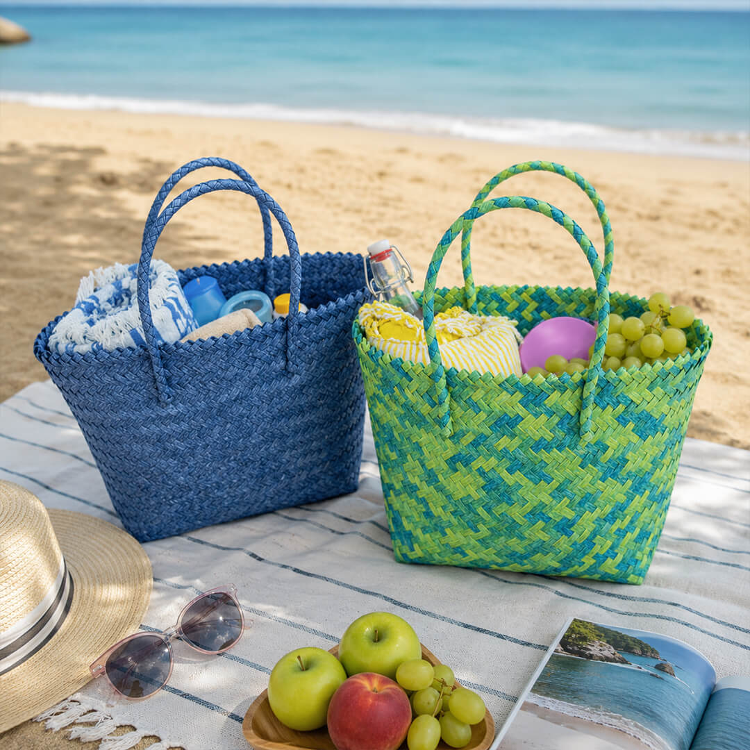striped-bamboo-beach-bag-30x37cm-9.jpg Striped Bamboo Straw Casual Beach Bag | 30 x 37 cm - Image 1